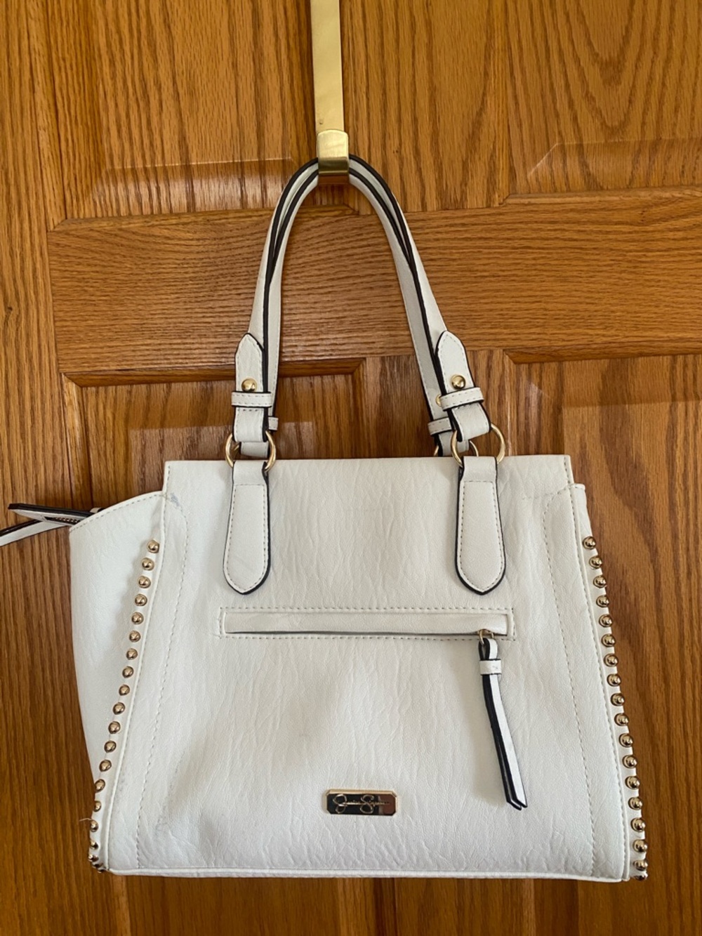 Jessica Simpson White Satchel with Gold Stud Detailing